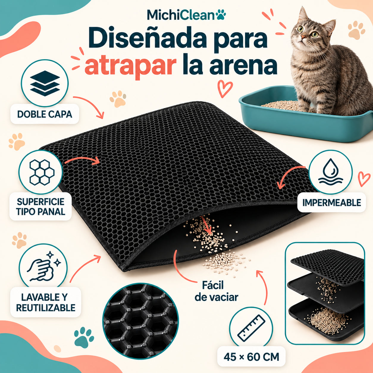 MichiClean™ - Menos arena fuera del arenero