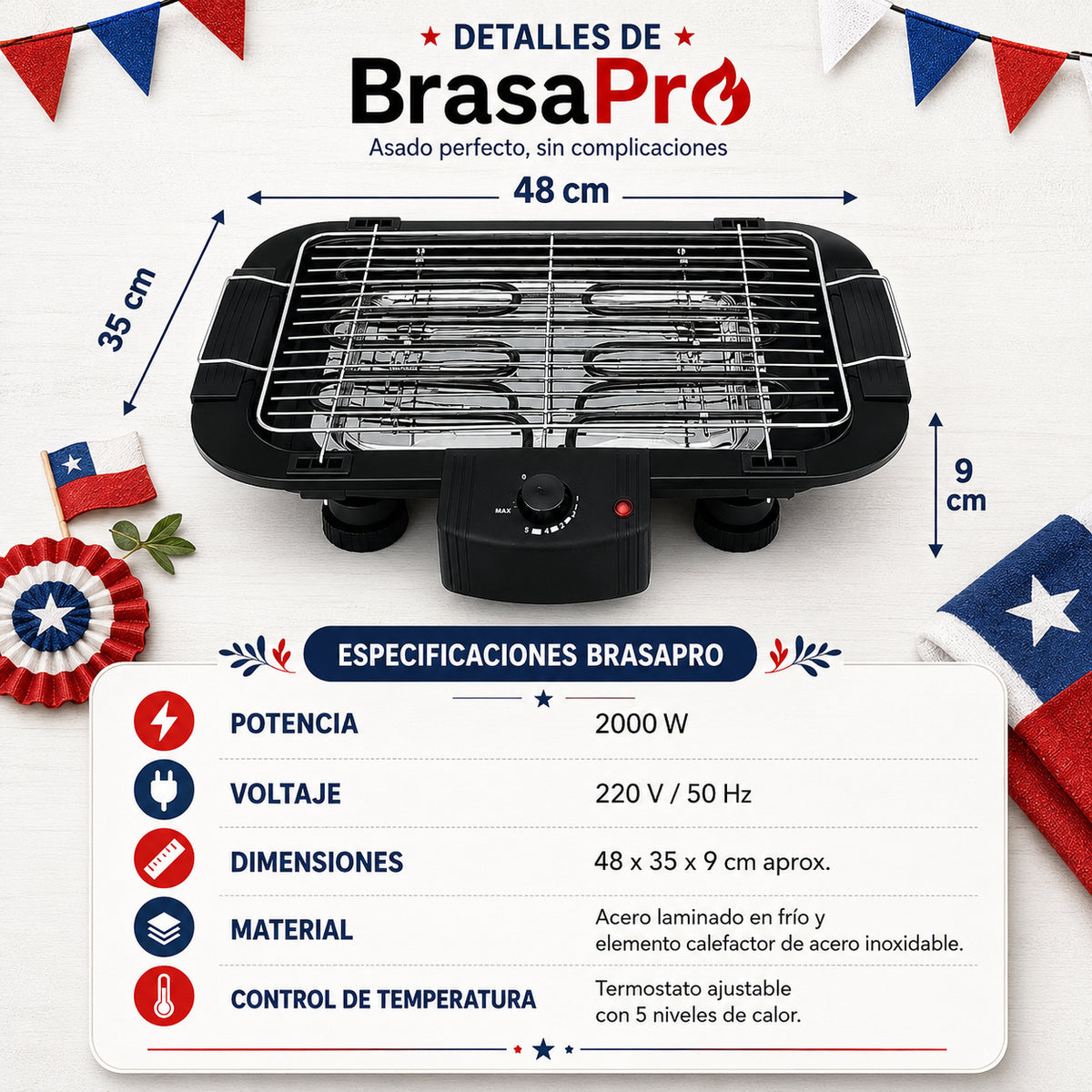 BrasaPro™ 2000W - Disfruta asados sin usar carbón