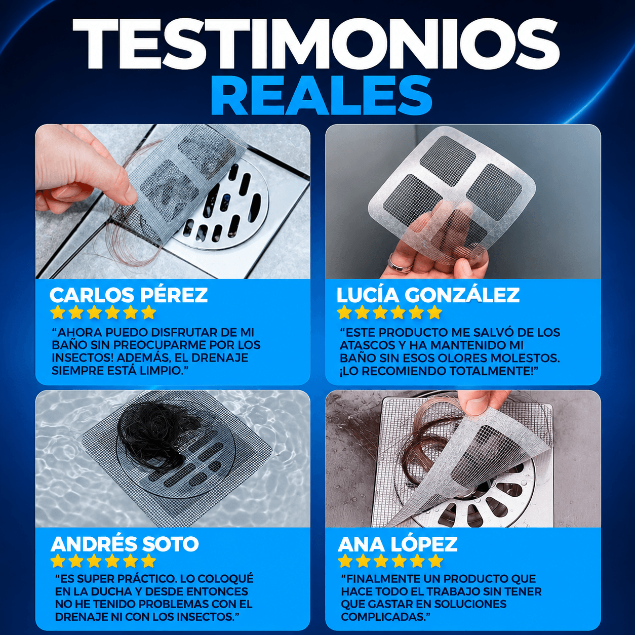 DrenaFix™ - Retiene pelos antes del desagüe