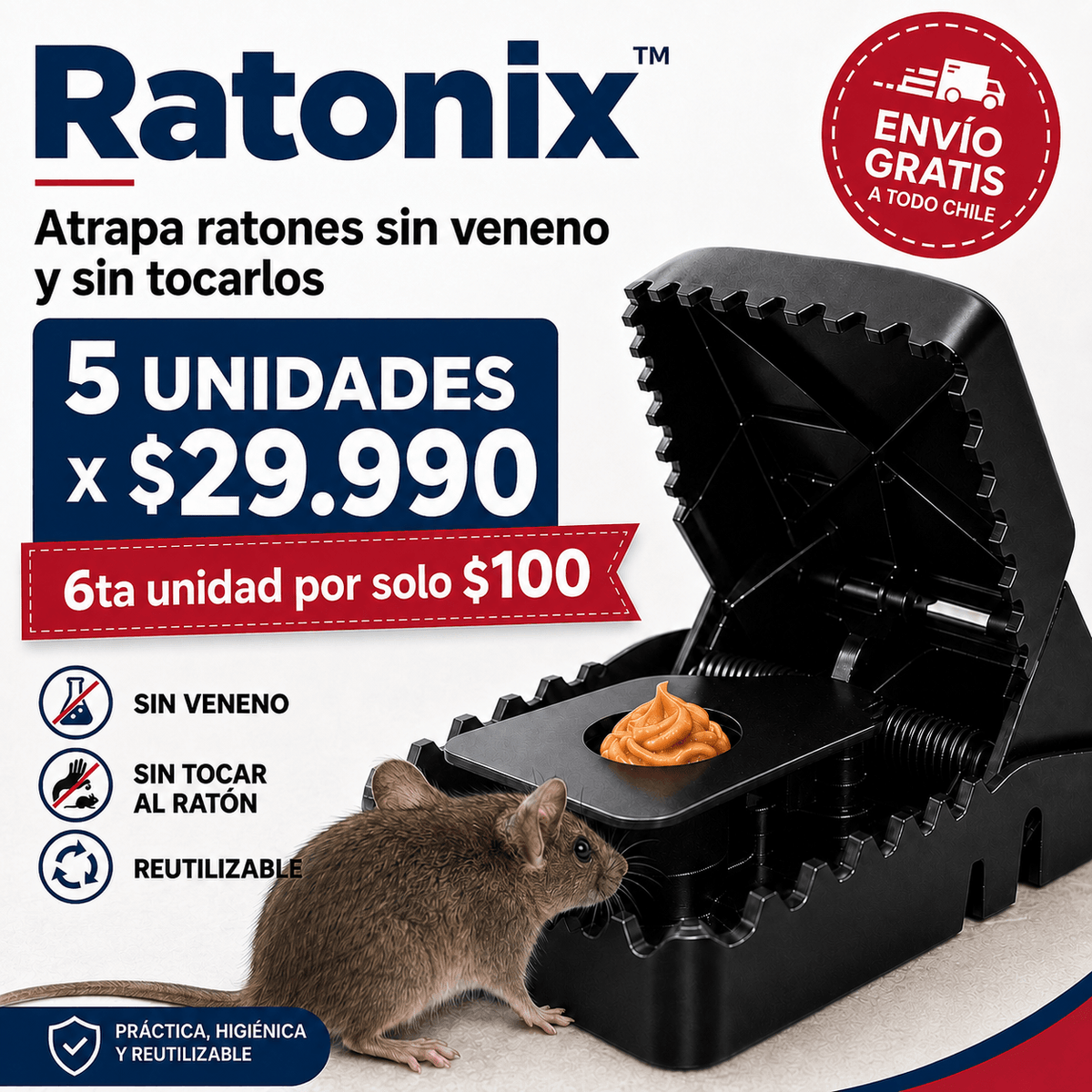Ratonix™ - Atrapa ratones sin veneno y sin tocarlos