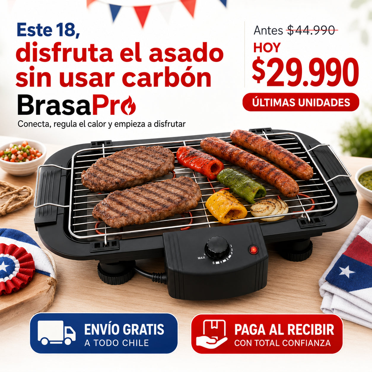 BrasaPro™ 2000W - Disfruta asados sin usar carbón